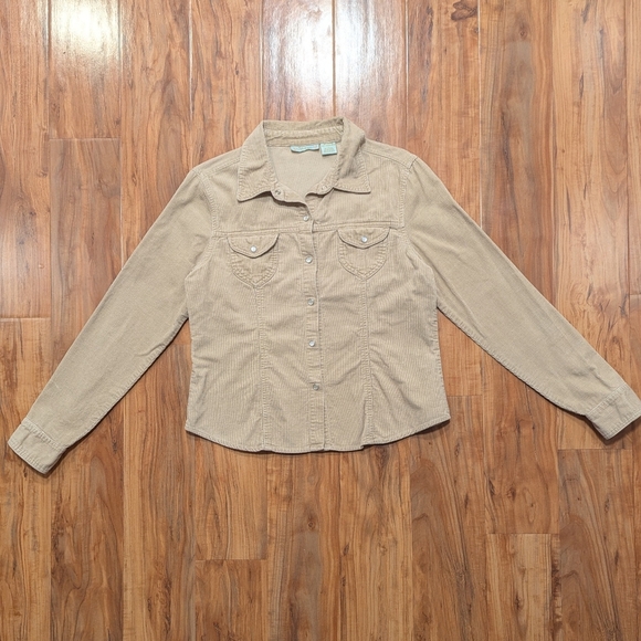 Y2K Corduroy Pearl Snap Tan Button Up Jacket Women's Large Cotton Vintage - Picture 1 of 6